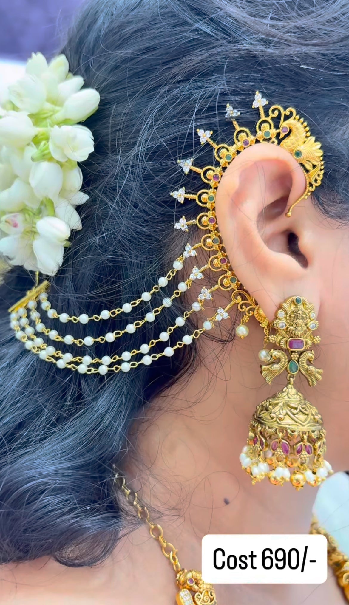 Beautiful Back Earcuffs Model with attached Champaswaralu