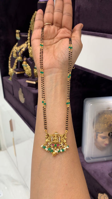18inch black beads with Lakshmi idol locket