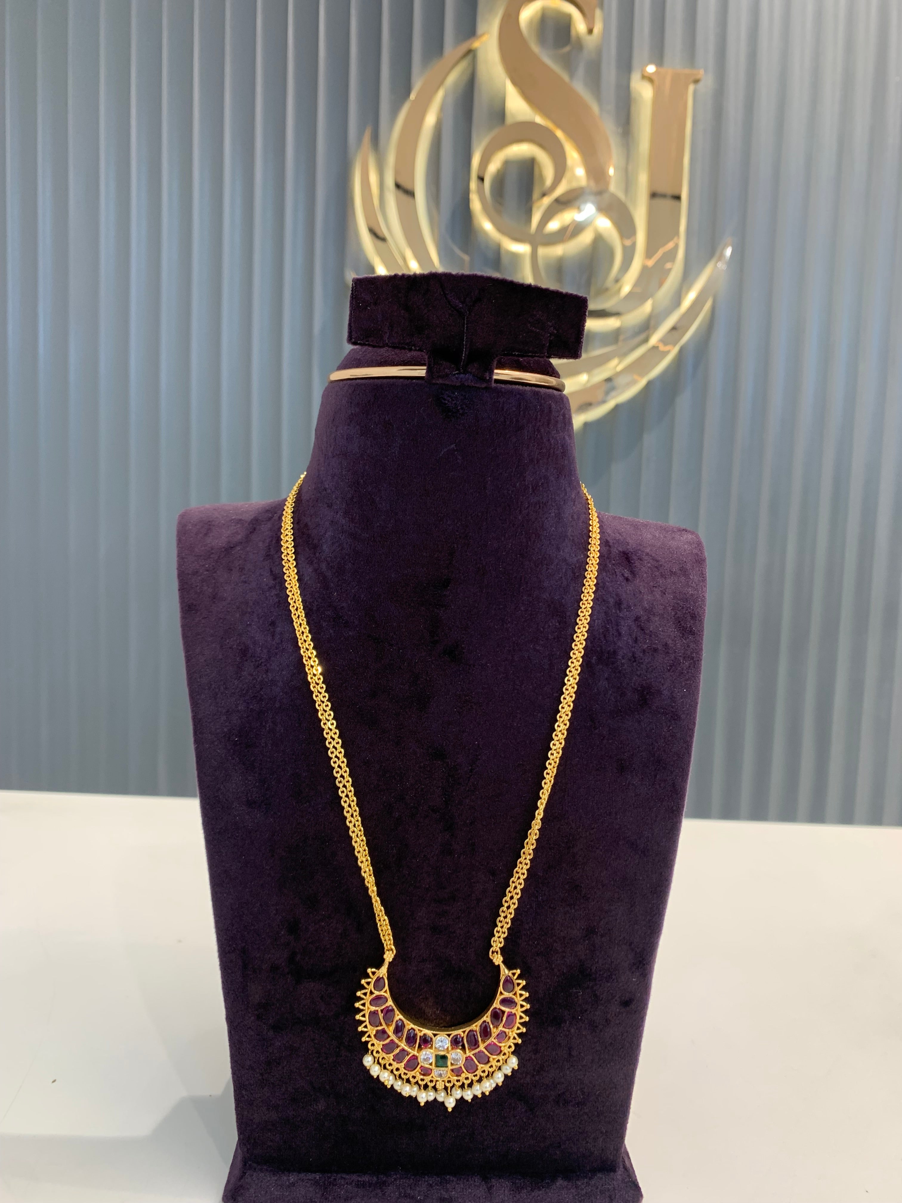 Beautiful Chandraharam Chain With Kempu Stone 22 inches