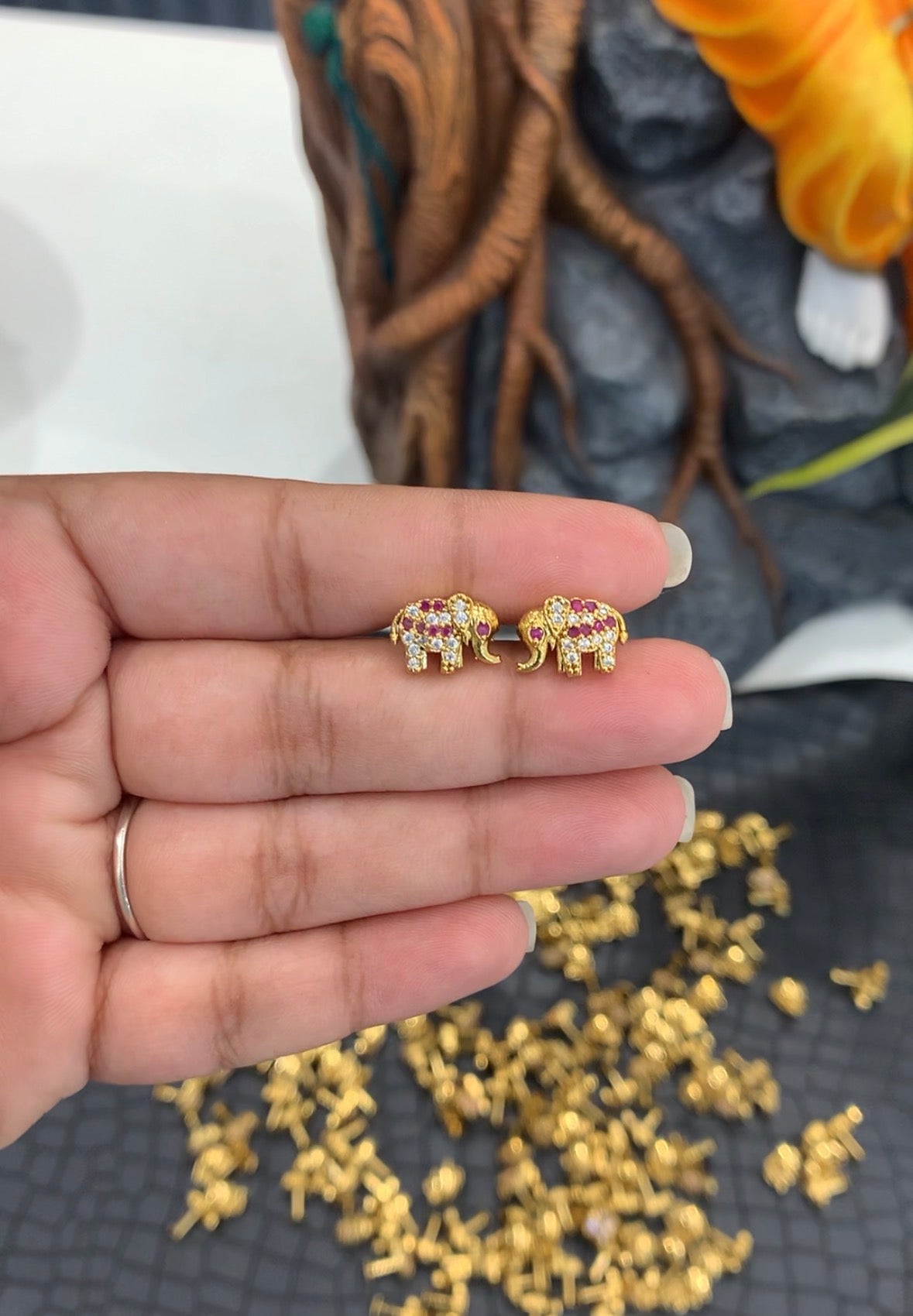 Beautiful Cute Screw Back Elephant Studs (Ruby stone)