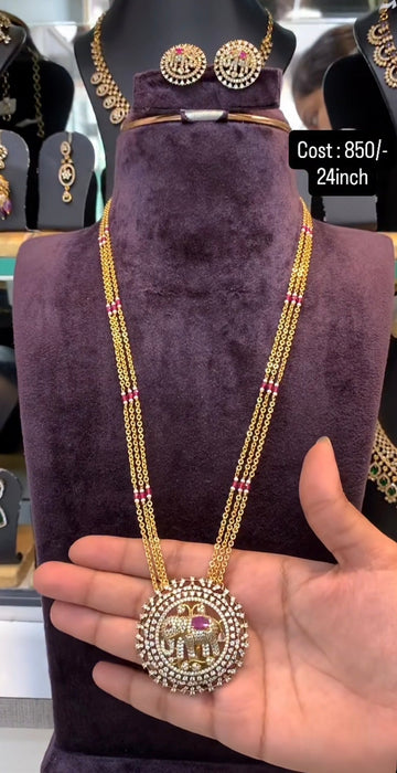 Beautiful Elephant Pendent Chandraharam Chain