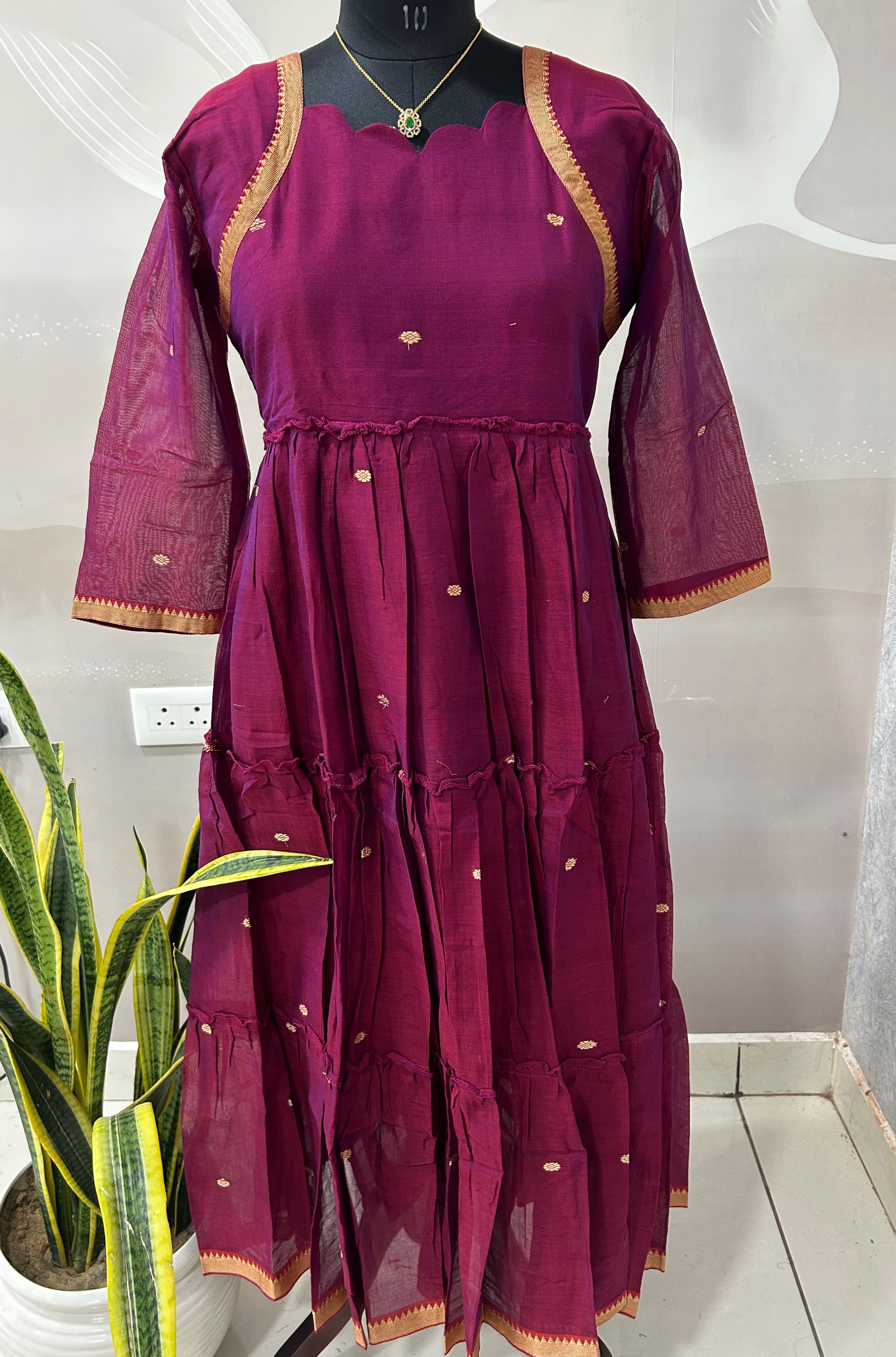 Jamdhani A-Line Frock with cotton lining