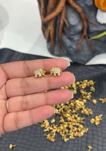 Beautiful Elephant Studs with ScrewBack (White Stone)