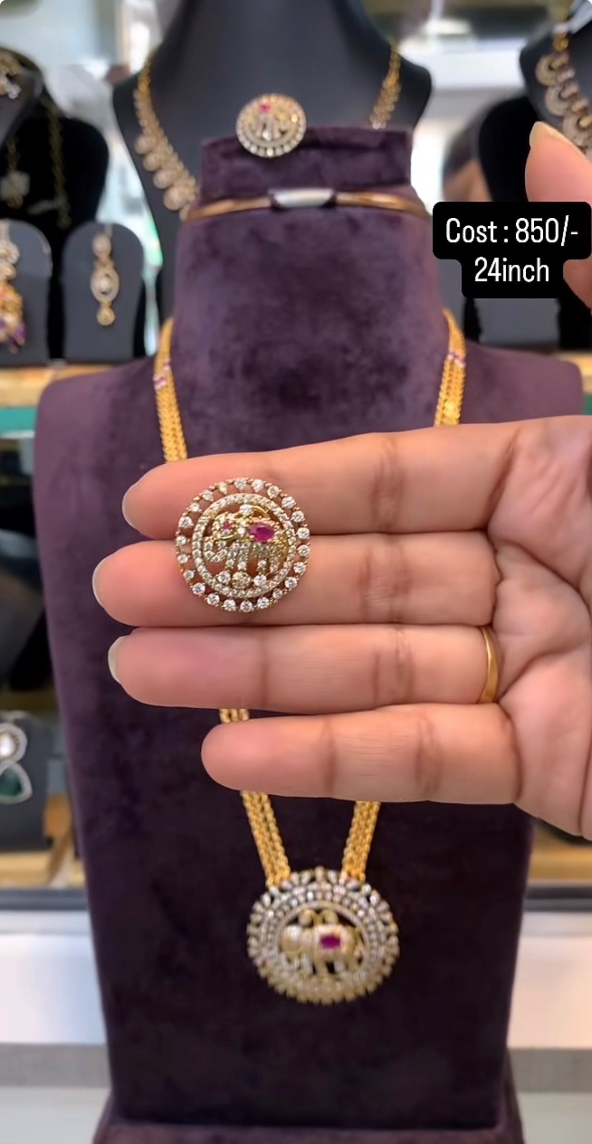 Beautiful Elephant Pendent Chandraharam Chain