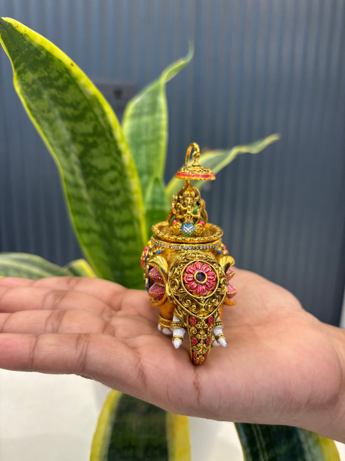 Beautiful Ganesha kumkum barini with meenakari work