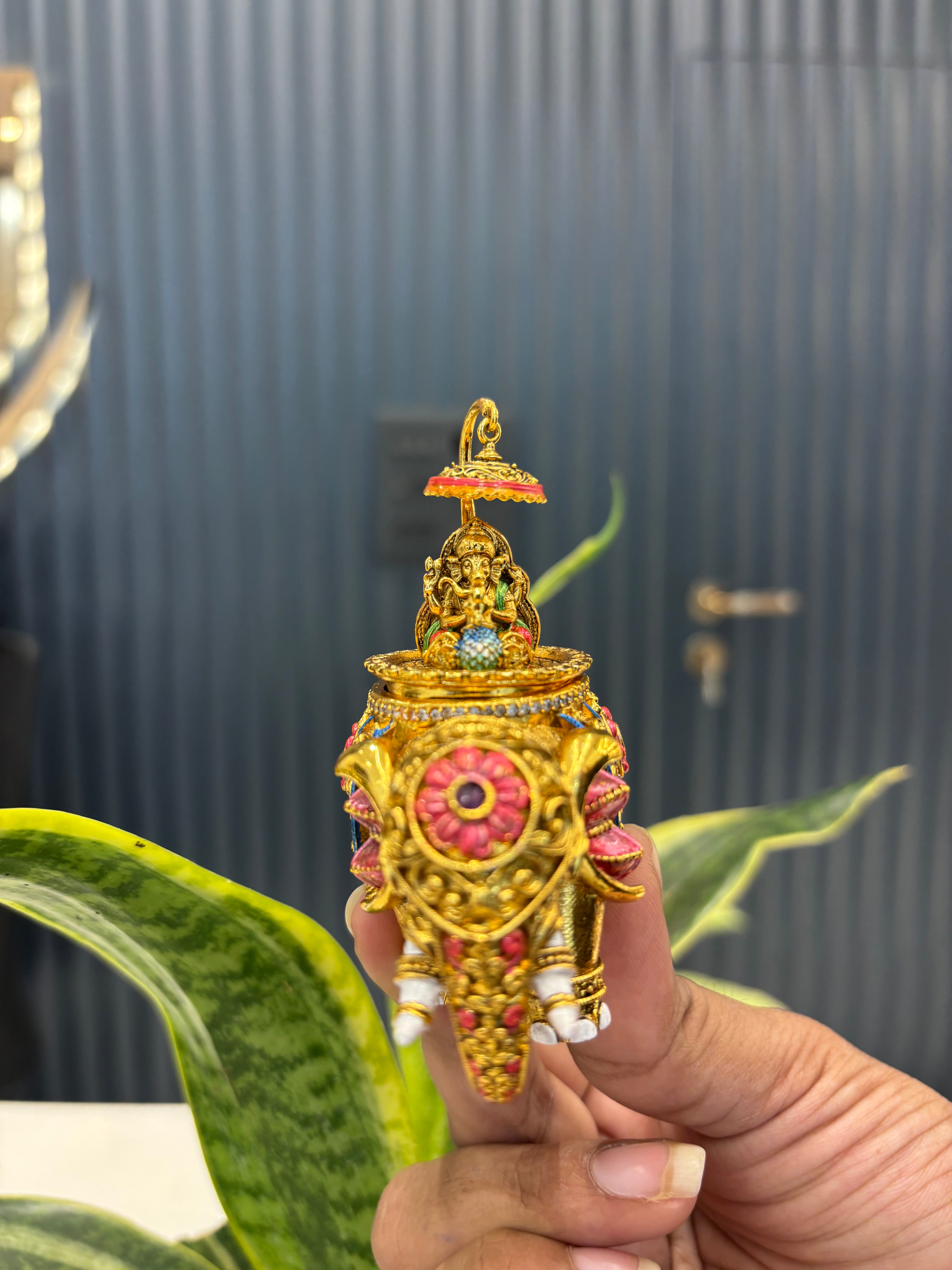 Beautiful Ganesha kumkum barini with meenakari work