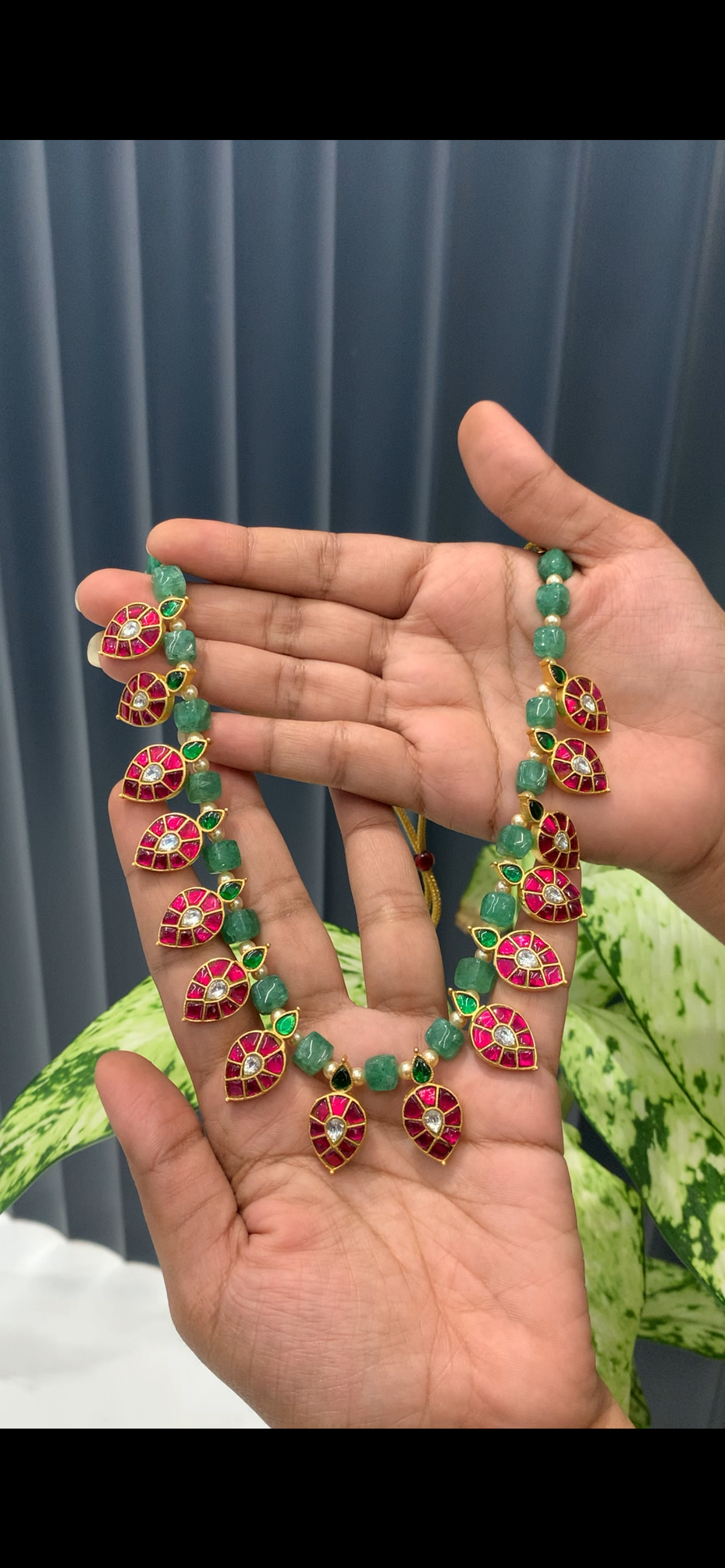Beautiful Jaddav Drops with Green Beads Making with Back adjustable Rope 👌✨