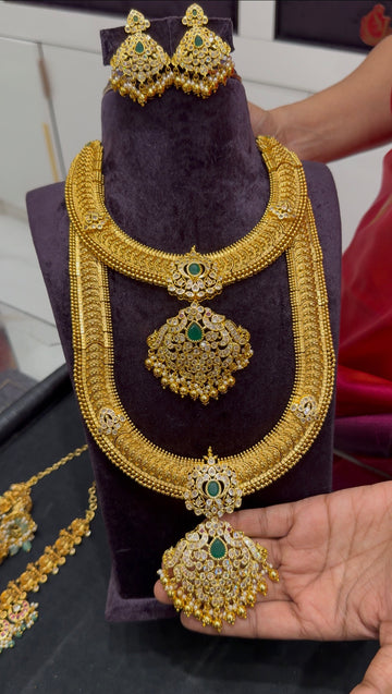 Beautiful uncut stones pendant kasula necklace & haram combo