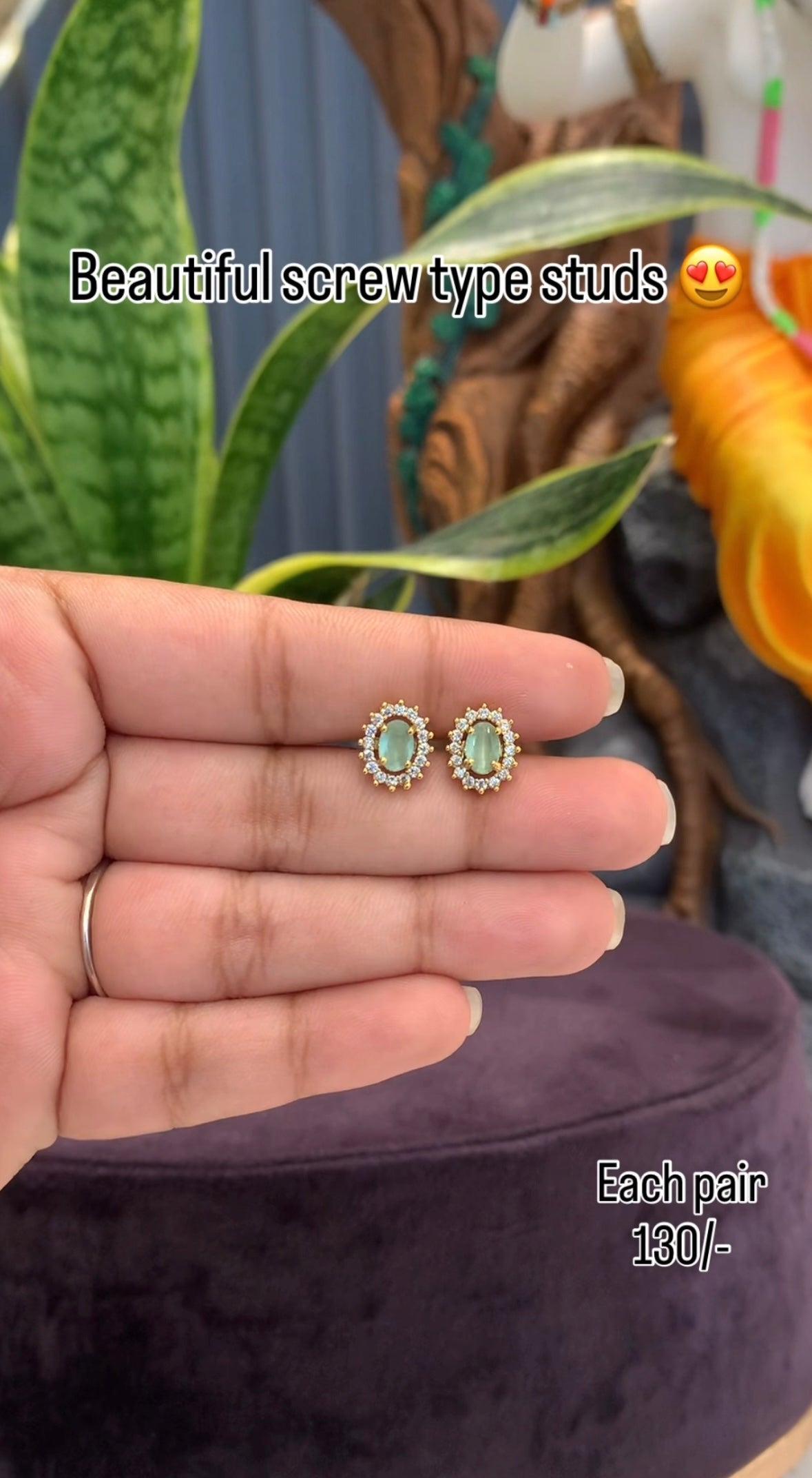 Beautiful Light Green stone Screw Type Studs