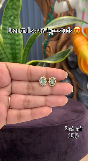 Beautiful Light Green stone Screw Type Studs