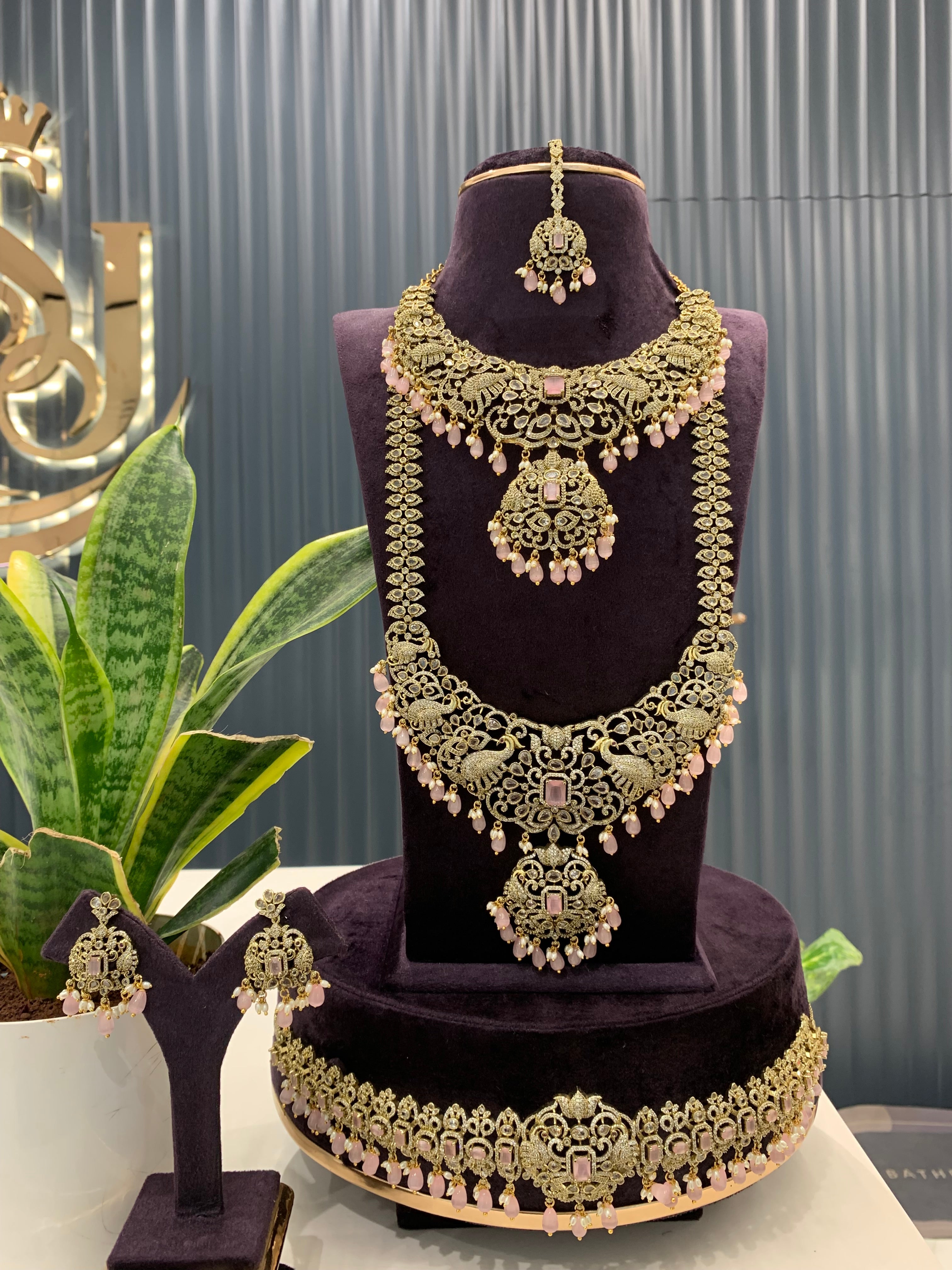 Beautiful Heavy Full bridal combo set necklace,haram,vaddanam,Earrings and Tikka