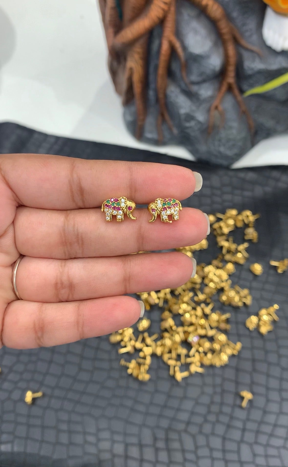 Beautiful screw Back Elephant Studs (multi stone)