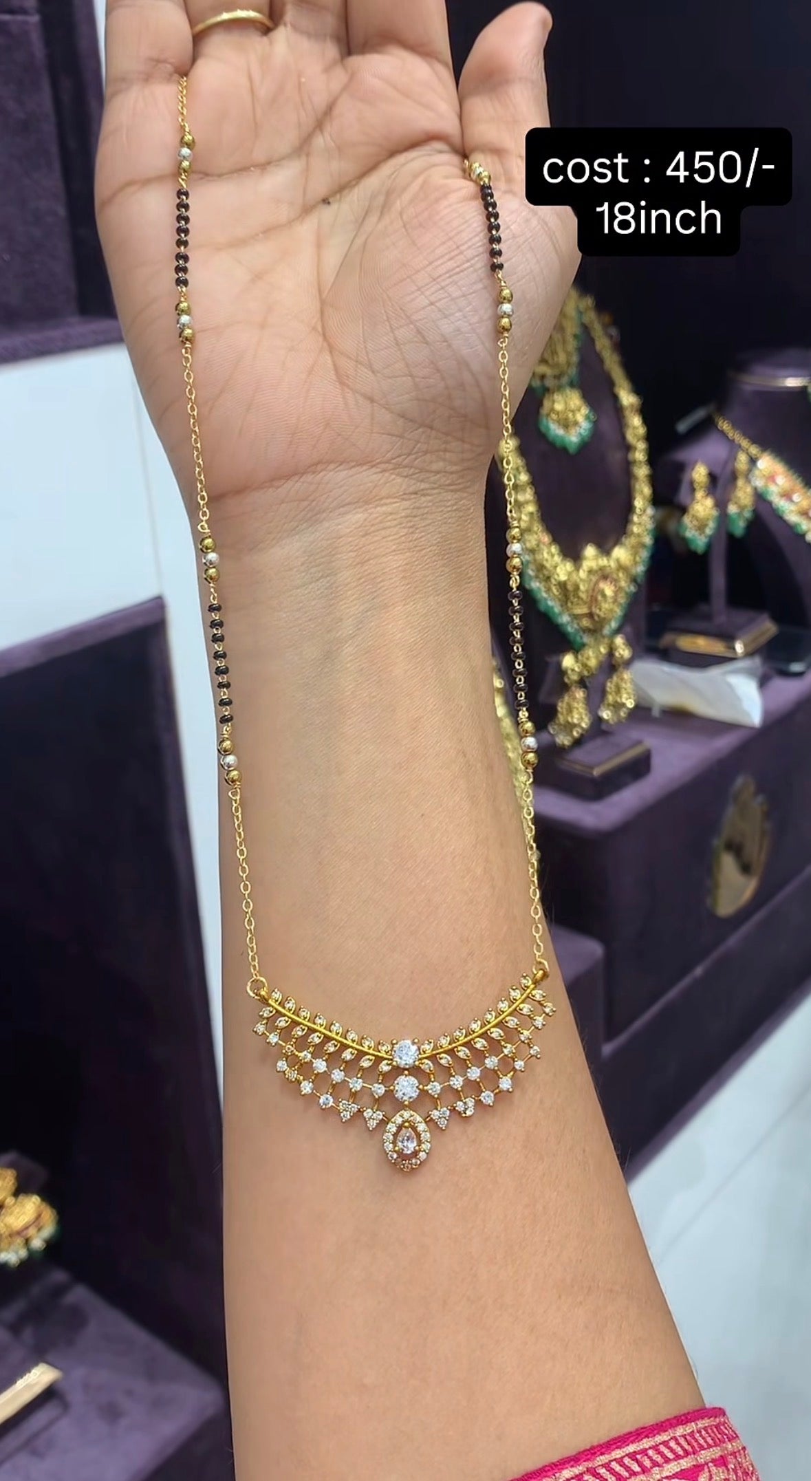 Beautiful Pendent with chandraharam and Blackbeads Chain