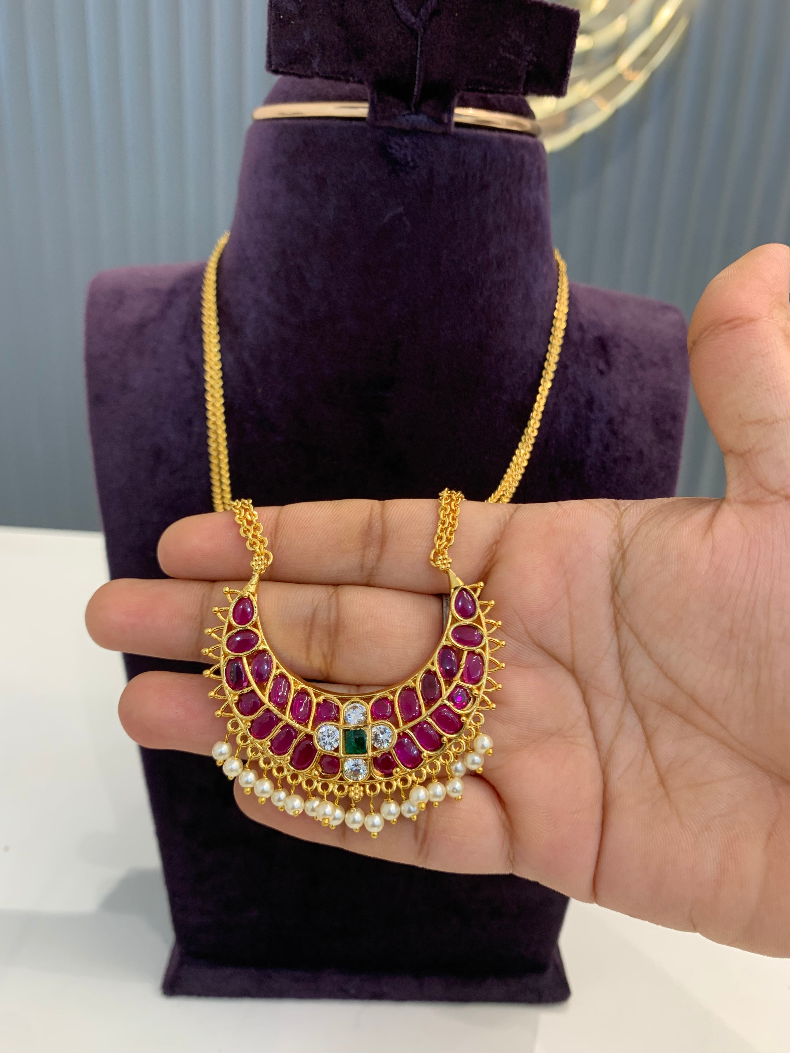 Beautiful Chandraharam Chain With Kempu Stone 22 inches