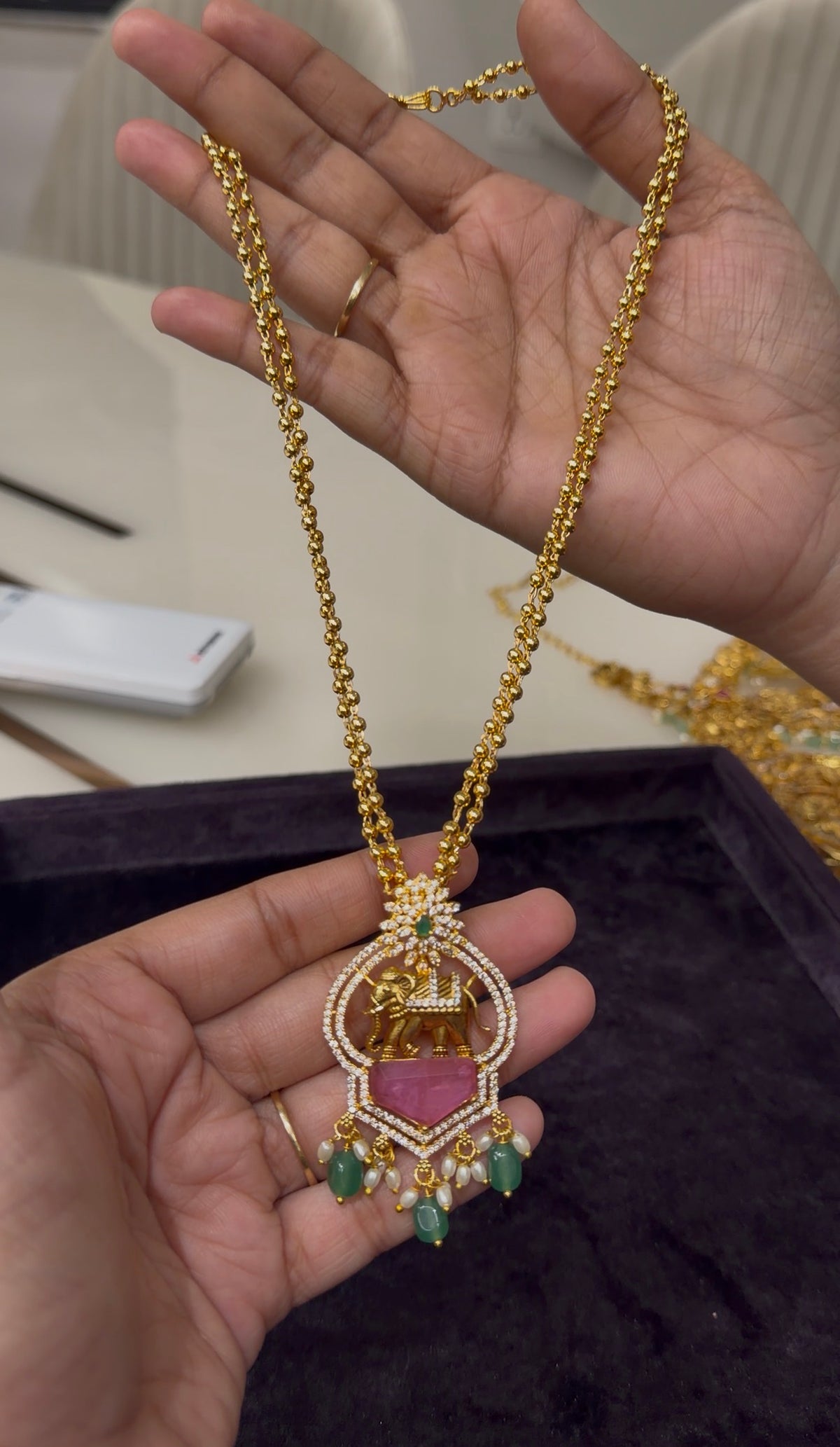18inch gold ball chain with elephant design Locket