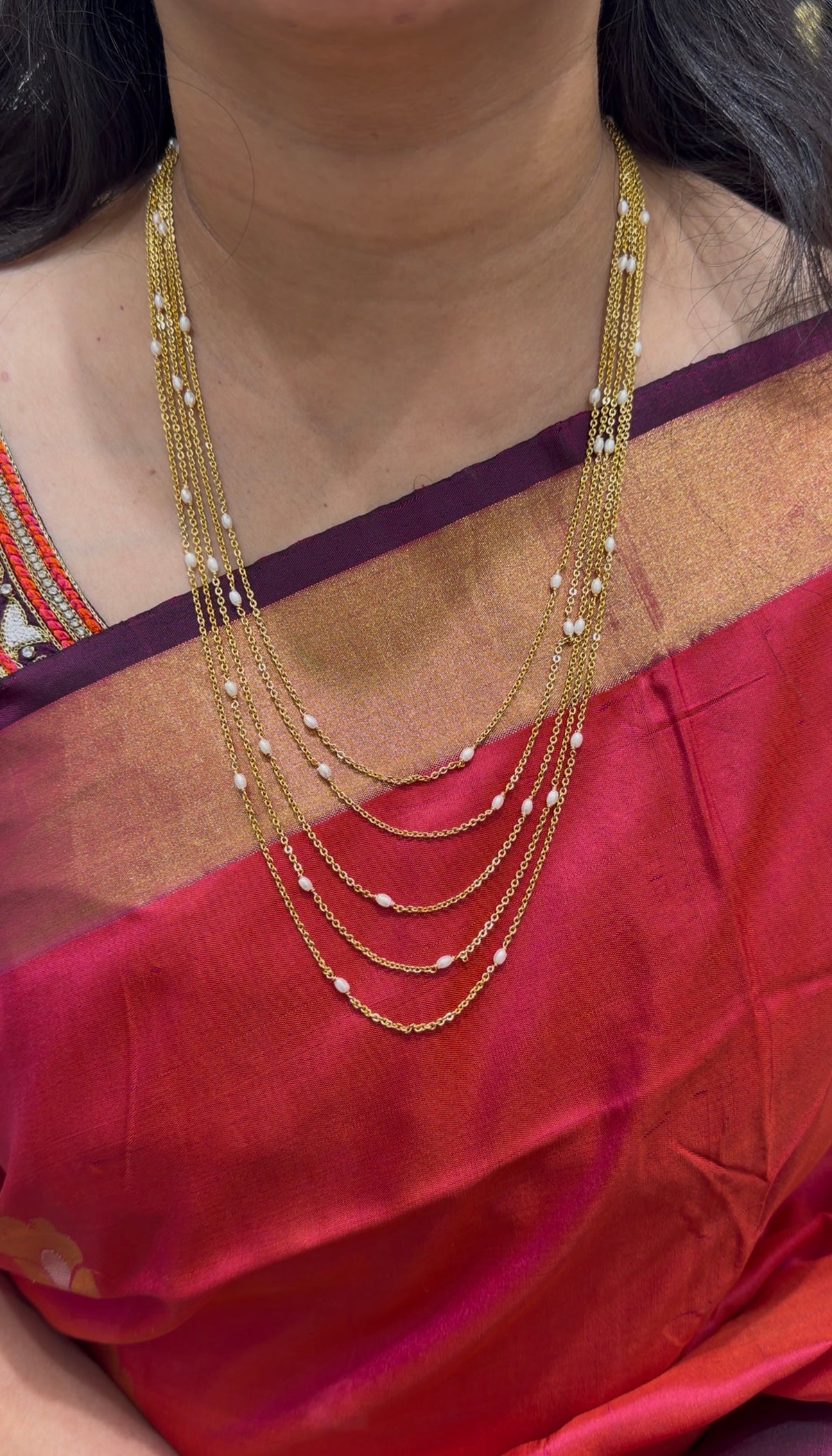 Beautiful simple handmaking 3layers Chandraharam chain 18 inchs long