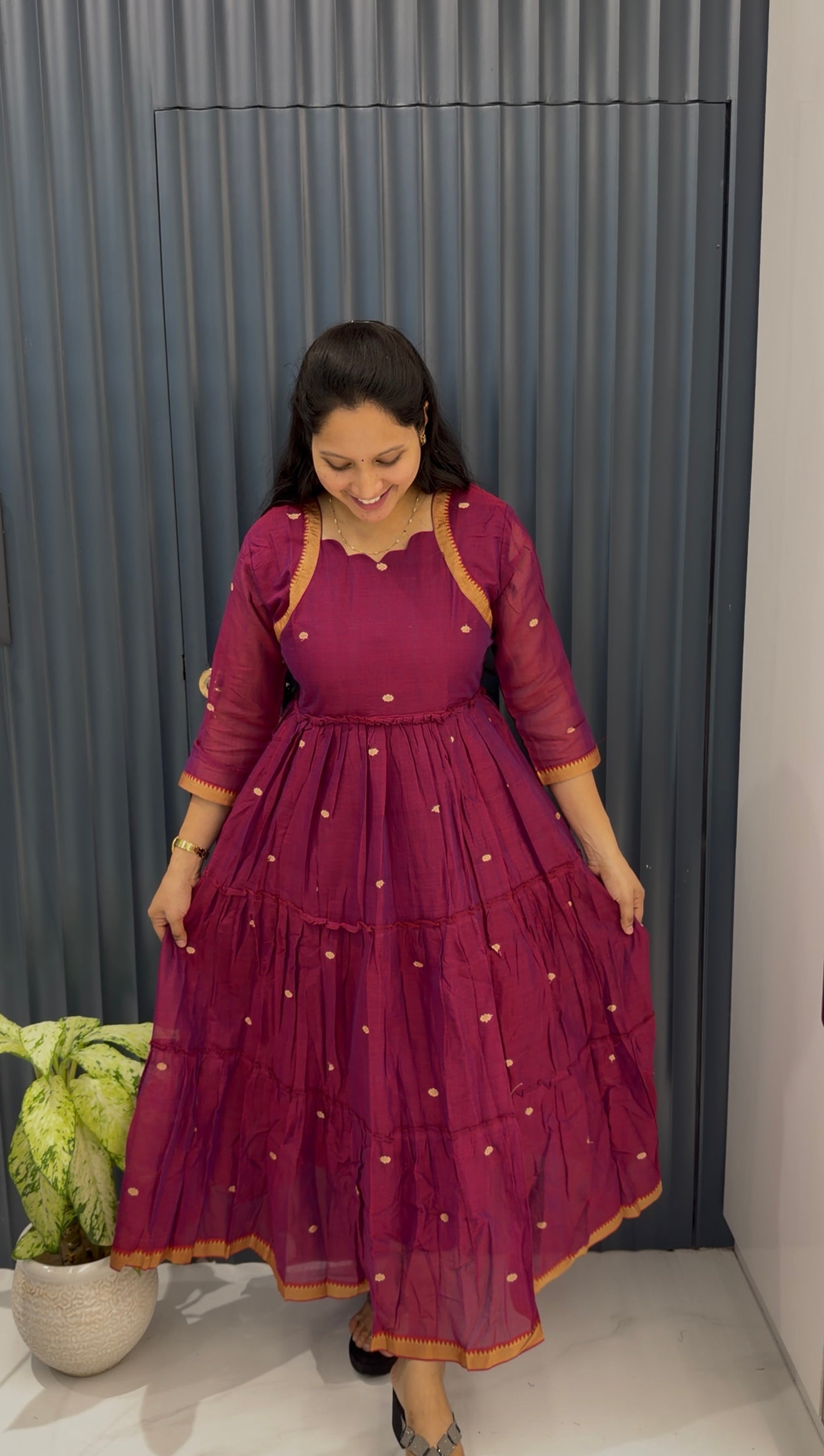Jamdhani A-Line Frock with cotton lining