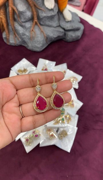 Pink stone ear hangings
