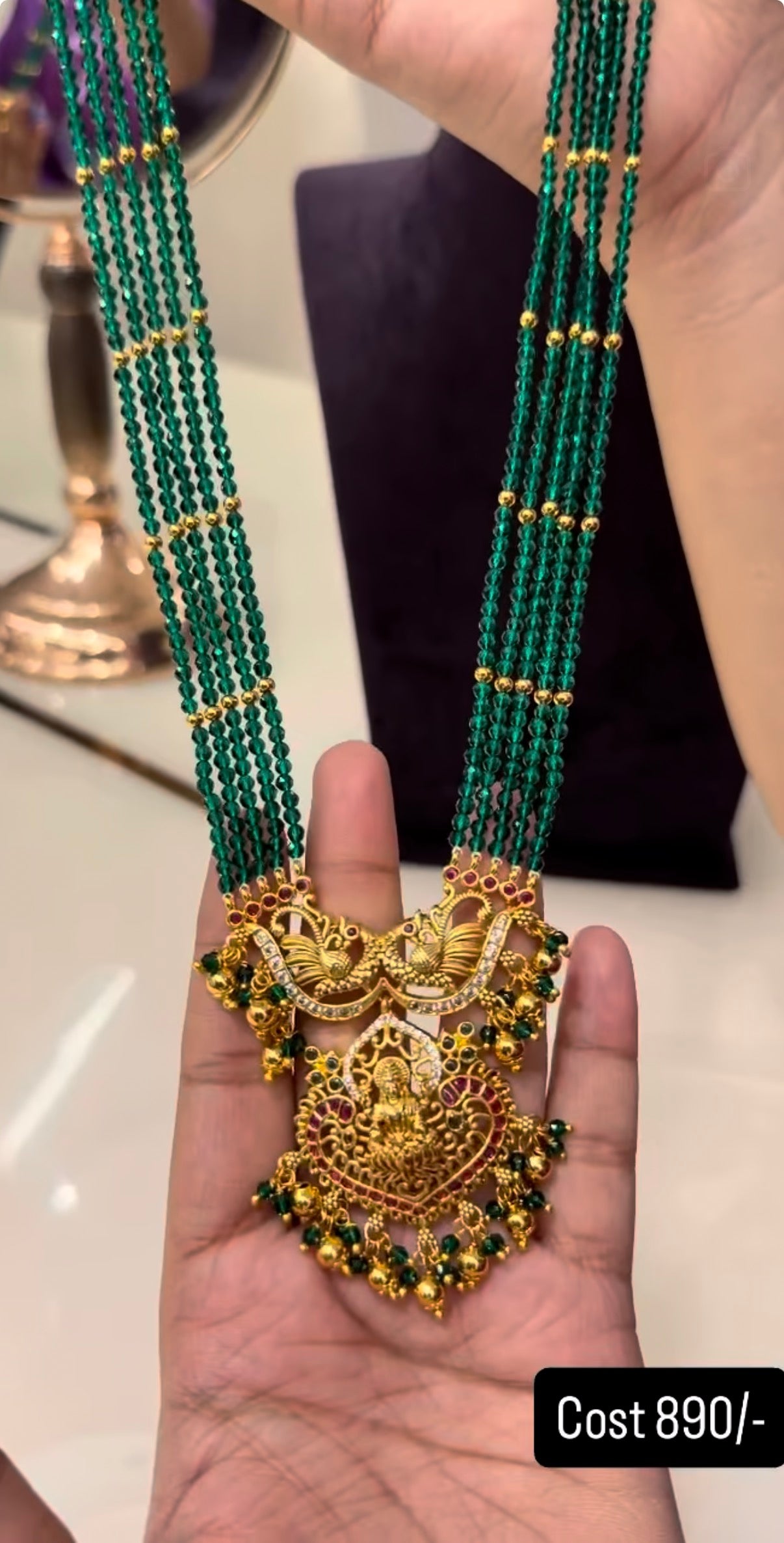 Beautiful lakshmi idol pendent with beads chain 22inch long