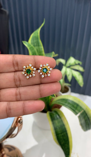 Beautiful green stone studs with pushback