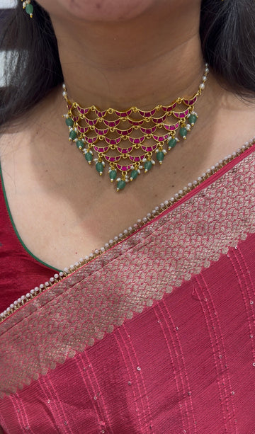 Beautiful jadau kundhan chocker set with pushback earrings