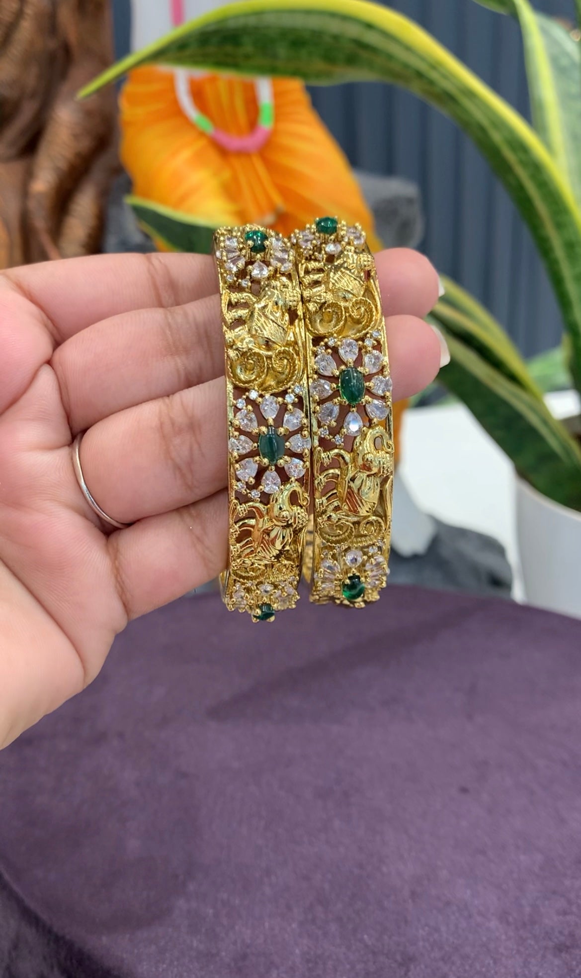 Beautiful CZ stones & elephant design bangles