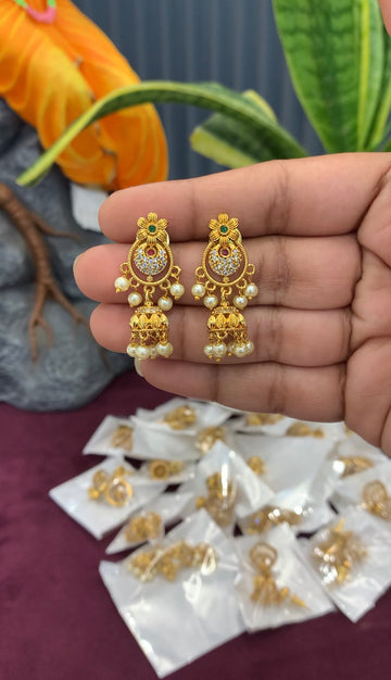 Cute small size Chandbali model jhumkis with pearl making