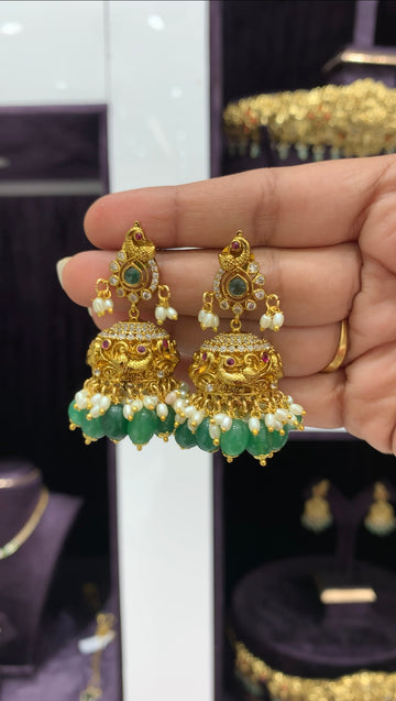 Beautiful peacock design pushback jumkis with beads finishing