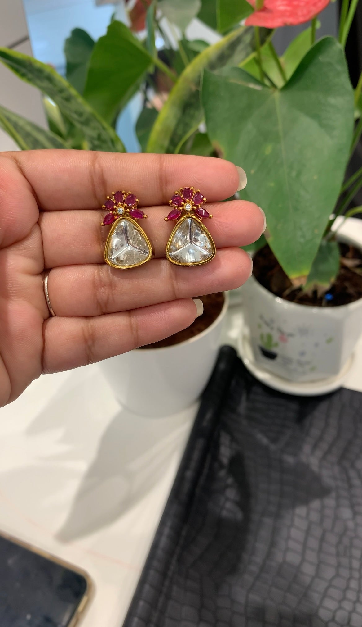 Beautiful pink stone earrings with pushback