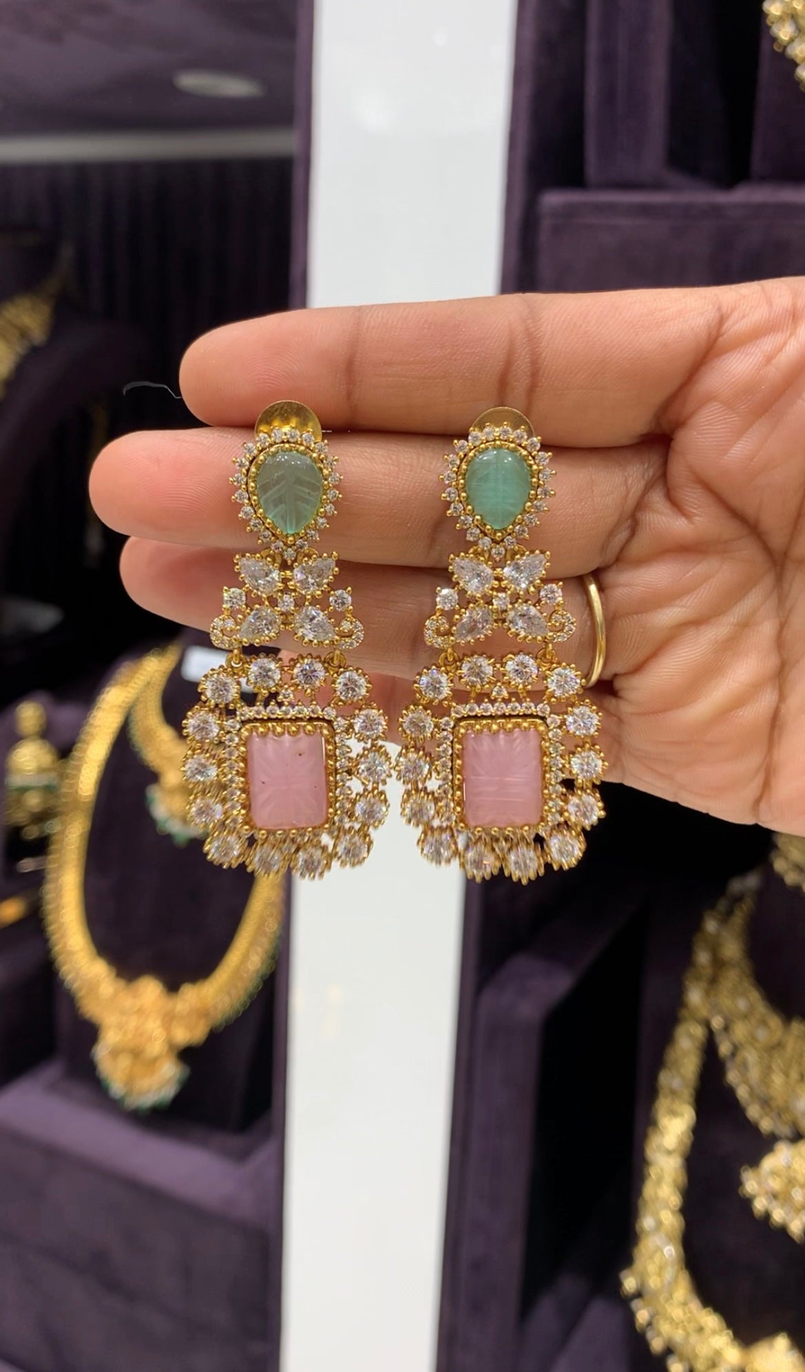 Beautiful CZ stone ear hangings with pushback