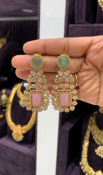 Beautiful CZ stone ear hangings with pushback
