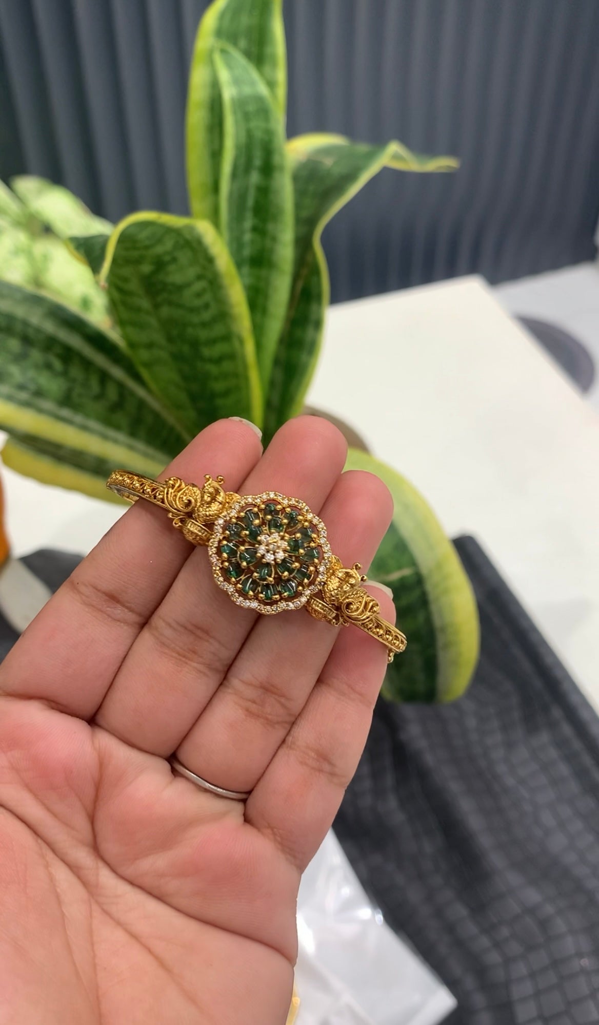 Beautiful green color CZ stones openable bracelet