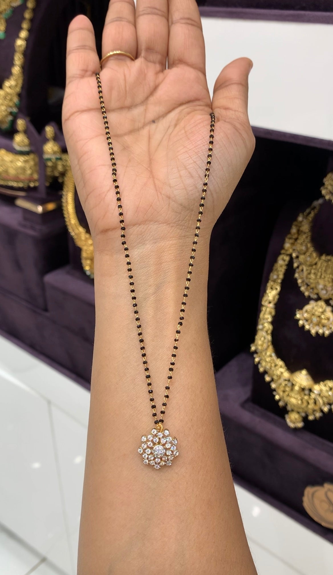 Beautiful diamond replica pendant with blackbeads chain 18 inch long