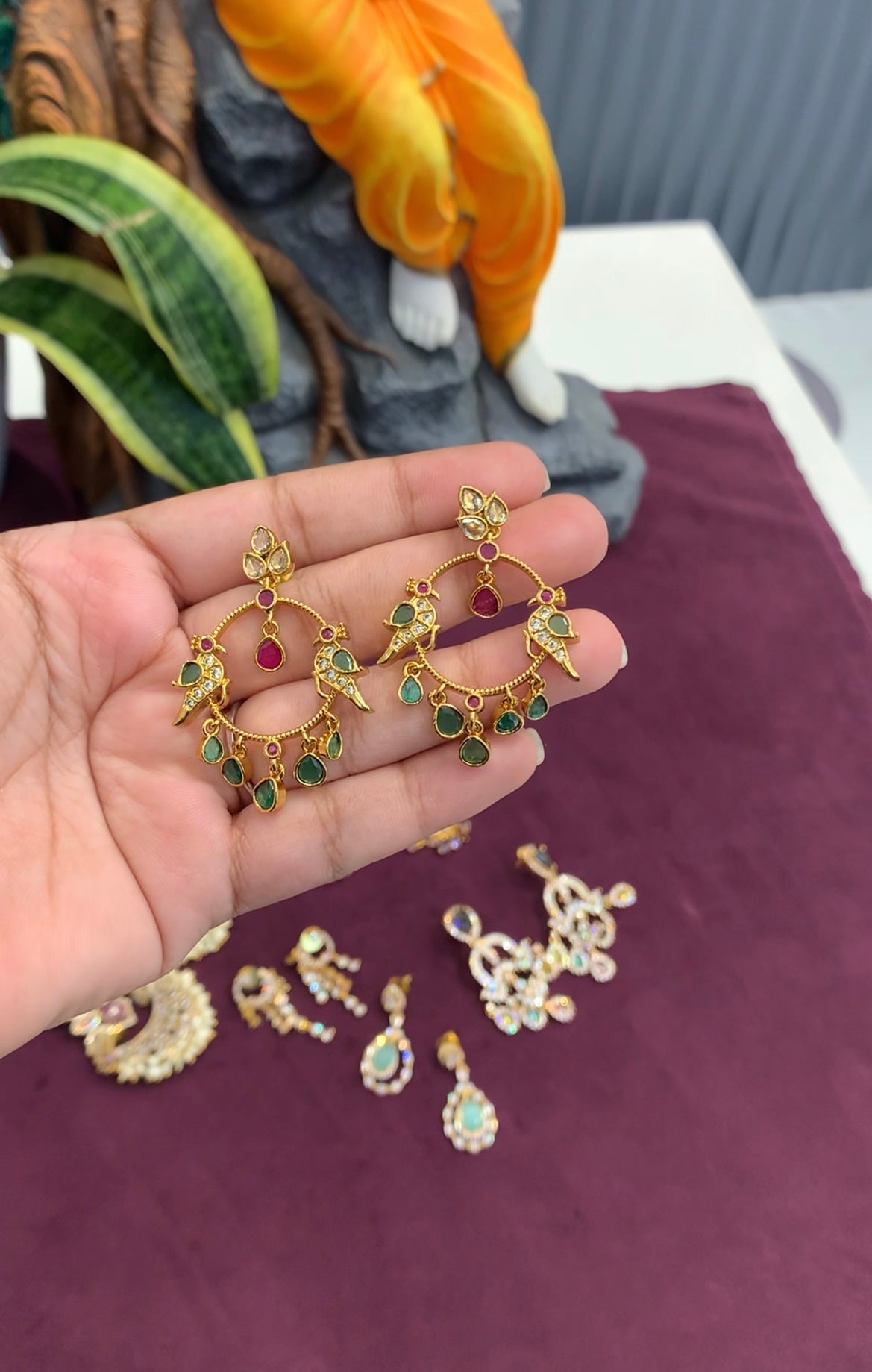 Beautiful parrot design Chandbali earrings with pushback