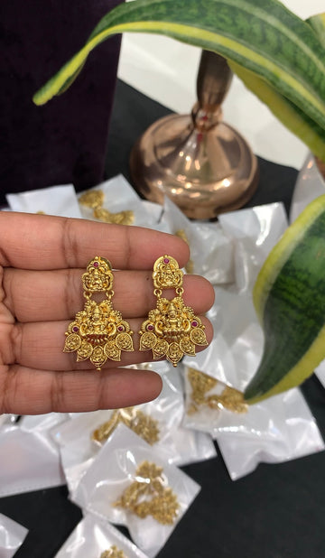 Beautiful lakshmi devi ear hangings with pushback