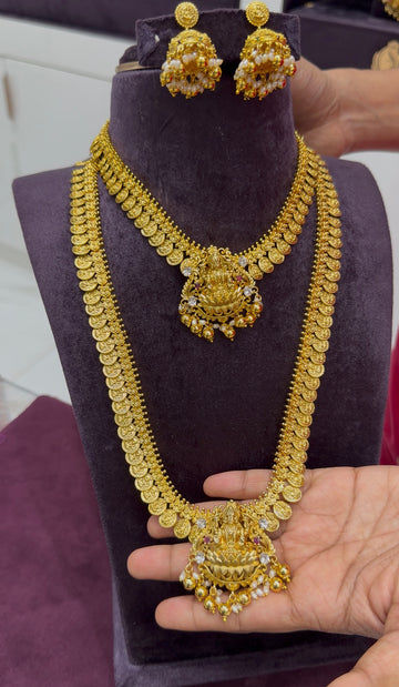 Beautiful kasula model necklace and haram ,detachable pendant with pushback jumkis
