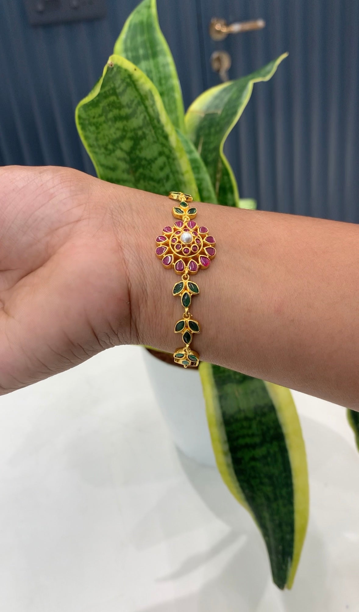 Beautiful green & ruby stone bracelet