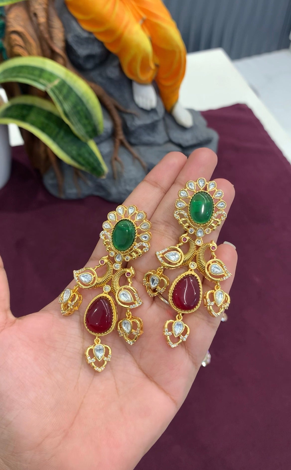 Beautiful multi color stones ear hangings with pushback