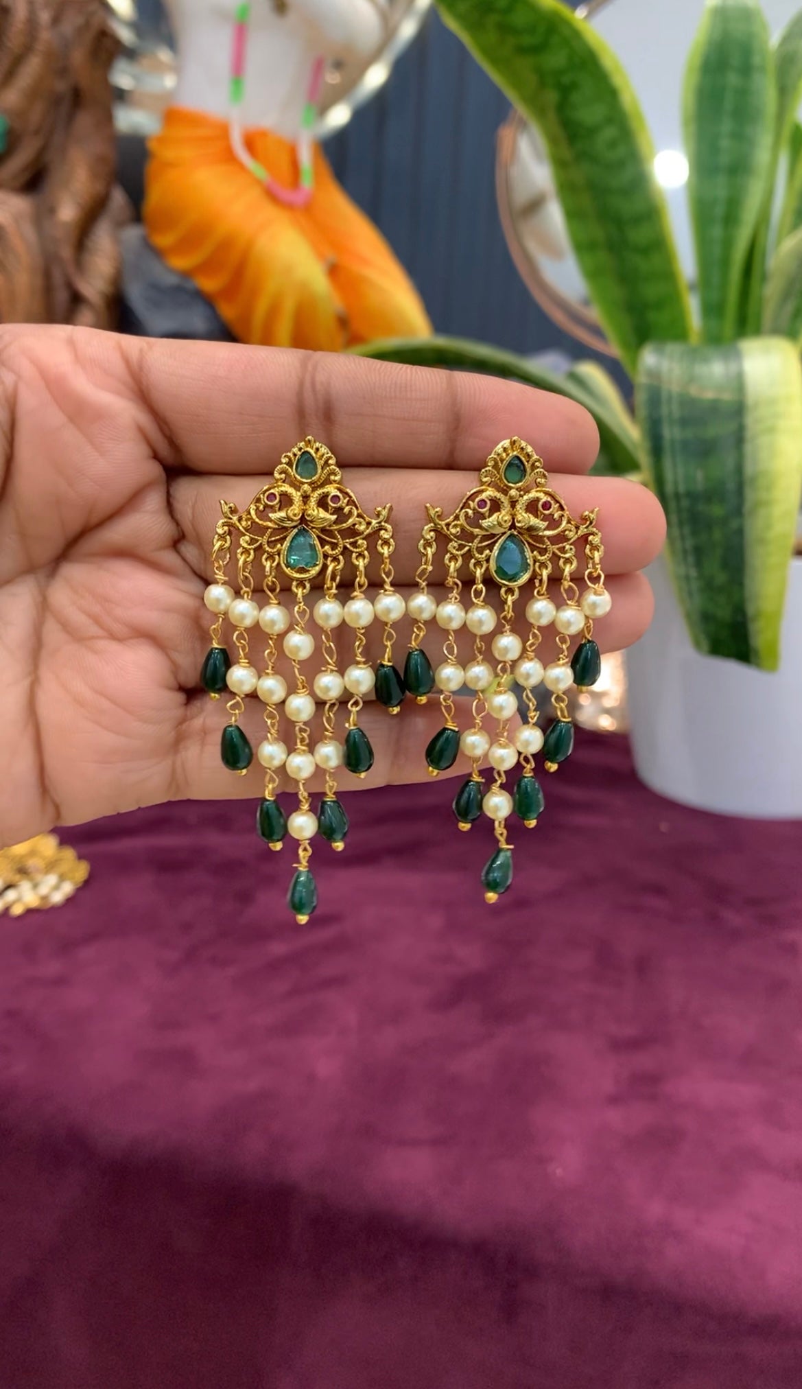 Beautiful pushback ear hangings with beads finishing