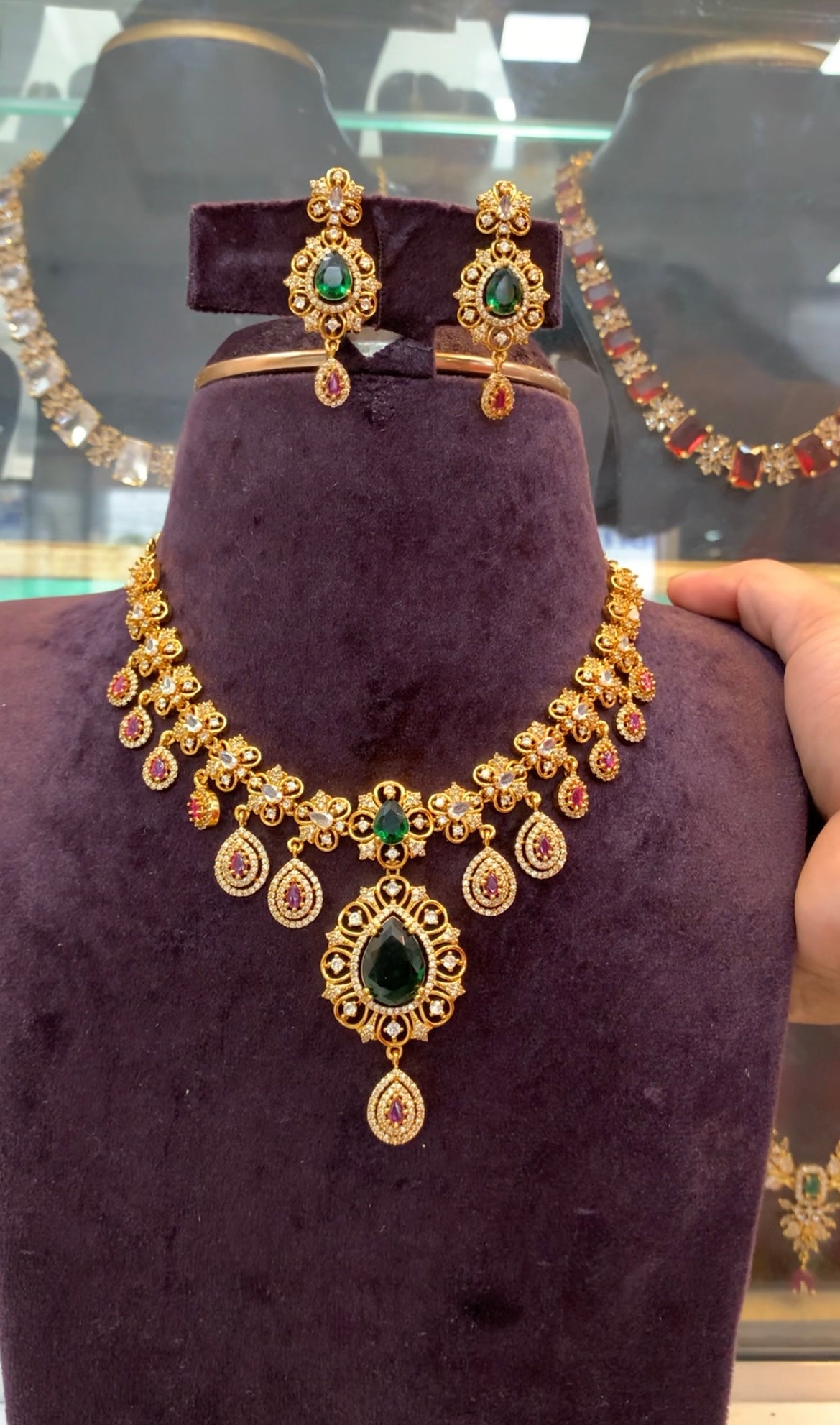 Beautiful multi color CZ stones necklace with pushback earrings