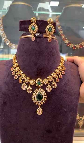 Beautiful multi color CZ stones necklace with pushback earrings