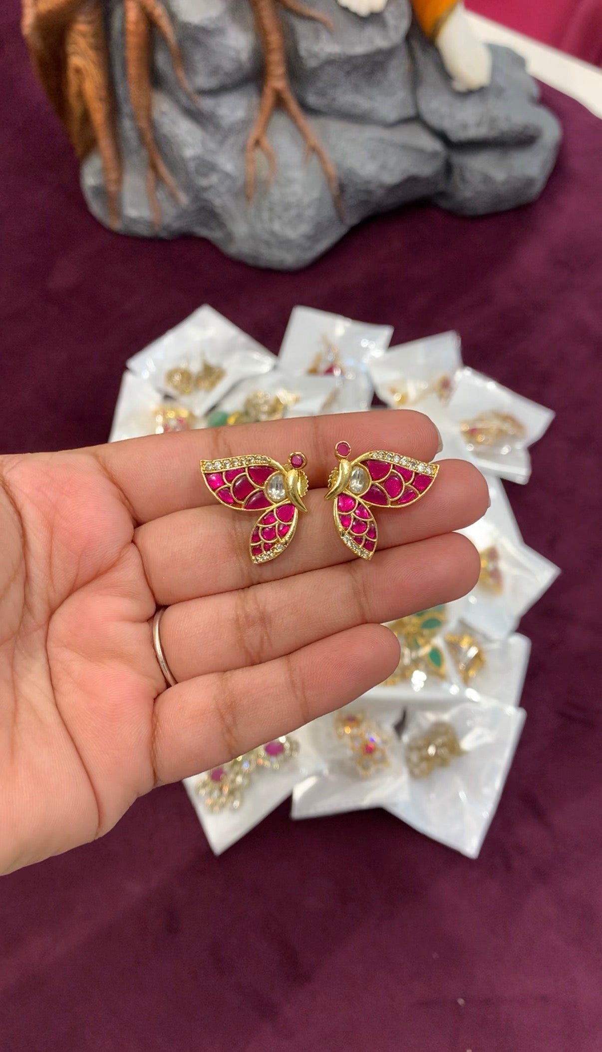 Cute Butterfly jadav kundhan studs with pushback