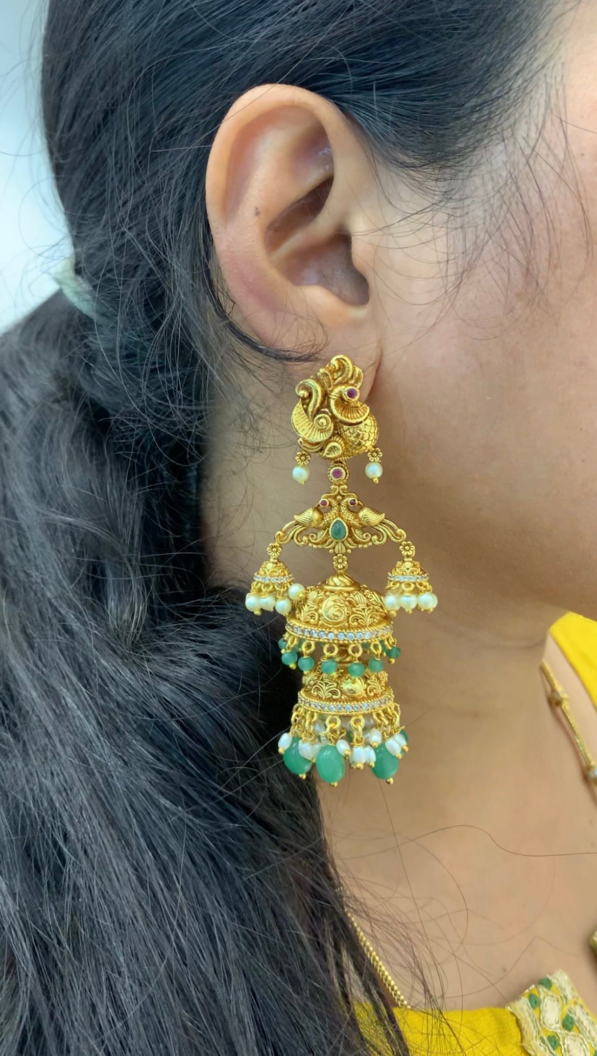 Beautiful embossing peacock design bridal earrings with pushback
