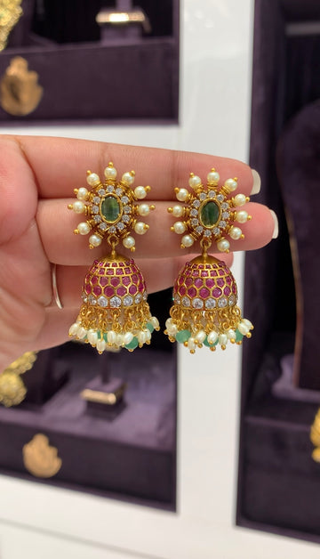 Beautiful pota stone pushback jumkis with beads finishing