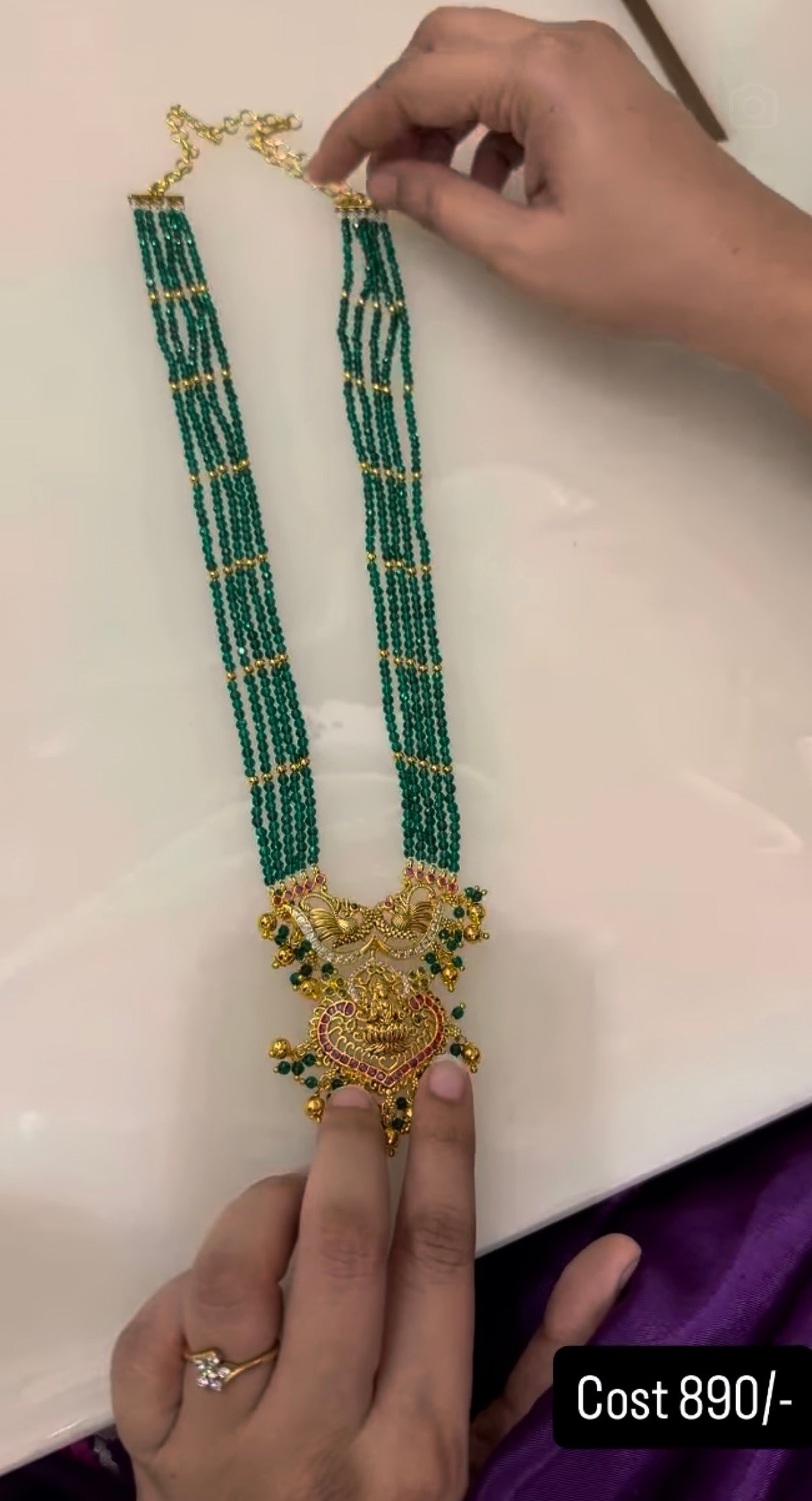 Beautiful lakshmi idol pendent with beads chain 22inch long