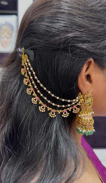 Beautiful ruby stone & pearls 3 layers champaswaralu