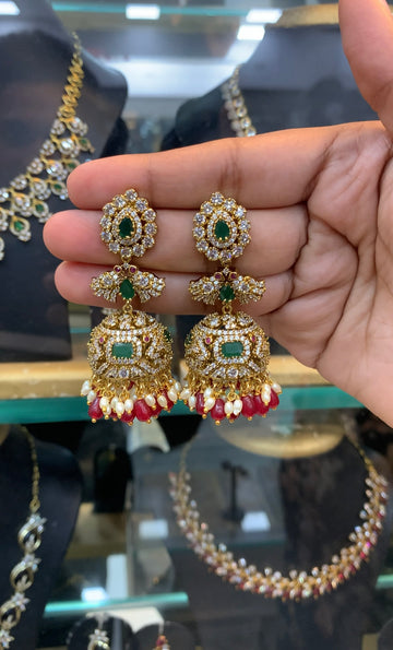 Beautiful CZ stone pushback jumkis with beads finishing