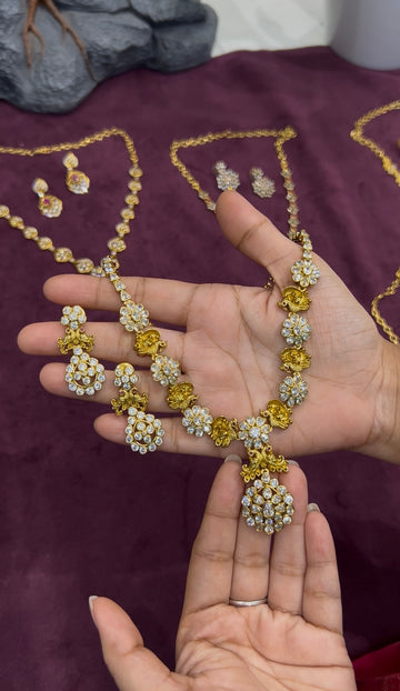 Beautiful peacock design & CZ stones necklace set with adjustable chain