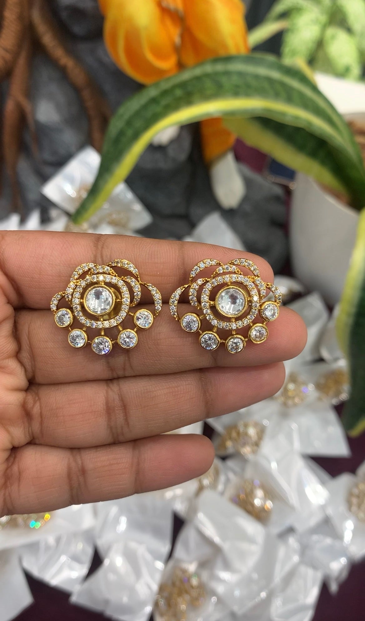 Beautiful white stone studs with pushback