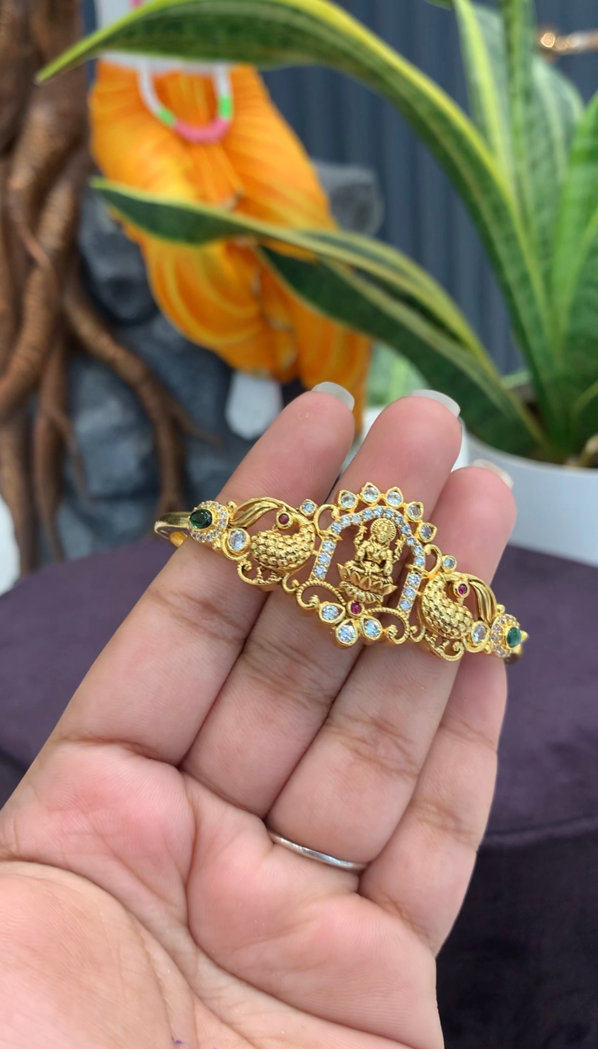 Beautiful Lakshmi devi & peacock design openable bracelet